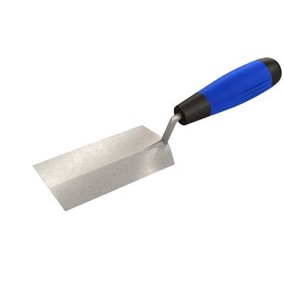 stainless steel margin trowel with comfort grip handle for masonry, tile work, and mortar application