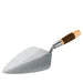 wide London brick trowel with forged steel blade and leather handle for masonry and bricklaying work