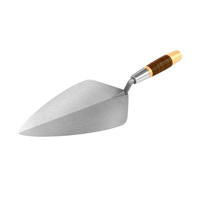 wide London pro brick trowel with carbon steel blade and leather handle for masonry and bricklaying work