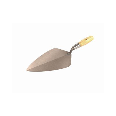 wide London pro brick trowel with carbon steel blade and wood handle for masonry and bricklaying work