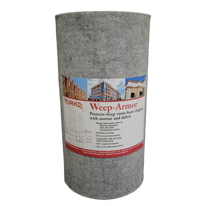 York Weep Armor for contractors, masonry wall drainage protection designed to prevent mortar blockage in weep holes