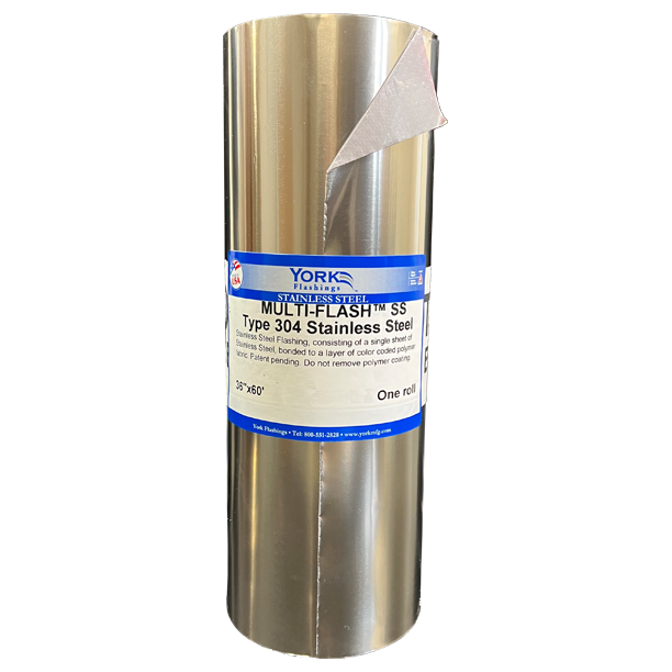York Multi-Flash stainless steel fabric flashing 60' roll for contractors, durable wall flashing for masonry and veneer walls